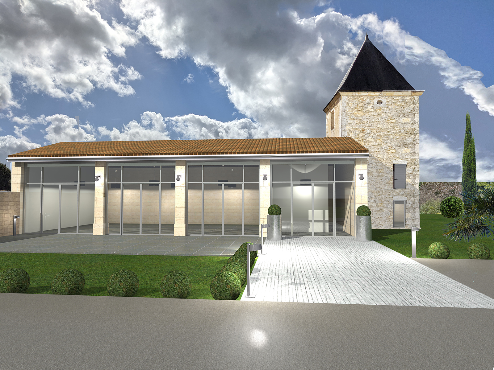 étude salle polyvalente, chateau Villambis, Cissac, 2022, marie pierre amar architecte
